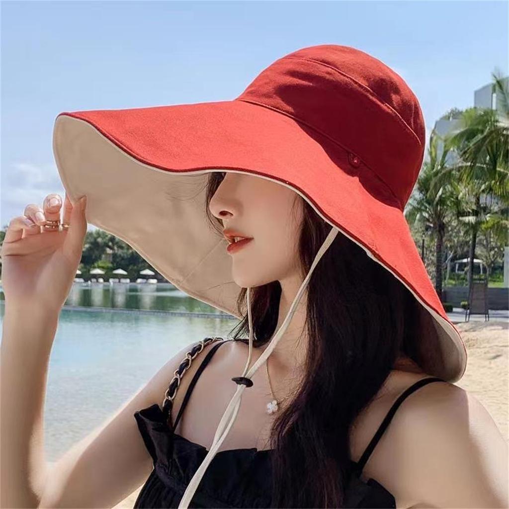 Summer Sun Hat for Women All-match Double-sided with Large Brim Fisherman Hat Outdoor Anti-ultraviolet Travel Sun Hat