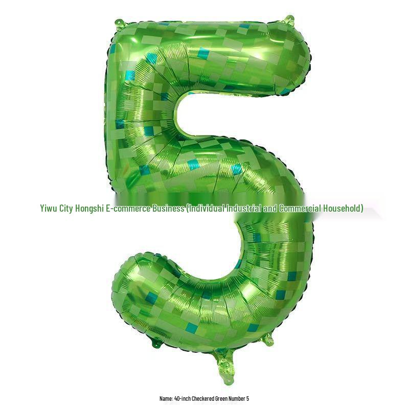 40-Inch Green Plaid Minecraft Aluminum Foil Balloons - Birthday & Party Décor