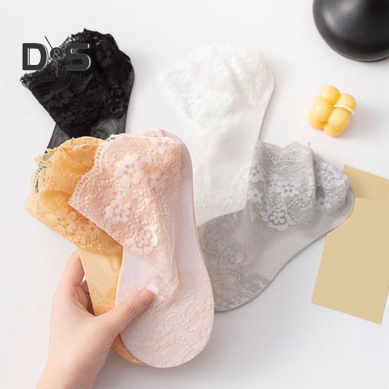 Chaussettes en Dentelle pour Femmes Chaussettes de Cheville en Dentelle Florale Transparentes en Maille Été Ultra-Fines Résille Volantées pour Adolescentes Filles