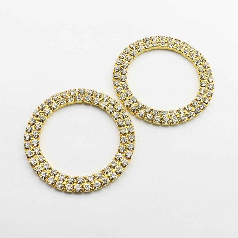 5pcs 48mm No Pole  Double Row Round Rhinestone Buckles for DIY Hair Accessory Wedding Initiation Ribbon Crystal