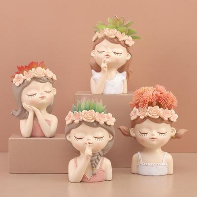 Sevimli Kız Çiçek Saksısı Etli Bitki Saksısı Reçine Saksı Ev Dekorasyonu Masaüstü Süsleri Bahçe Malzemeleri Bonsai Bitki Saksısı