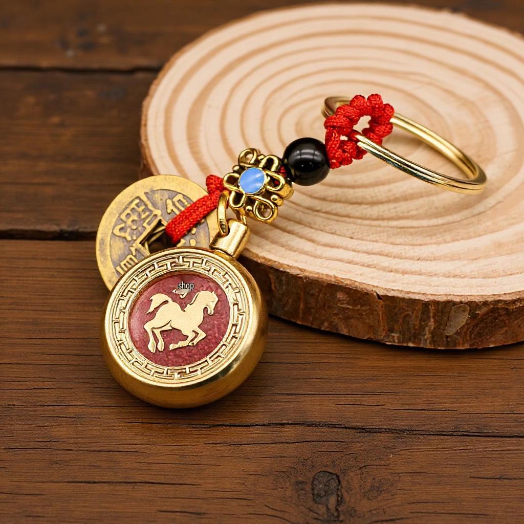 Brass Rotating Zodiac Keychain Pendant: Unisex Creative Handicraft