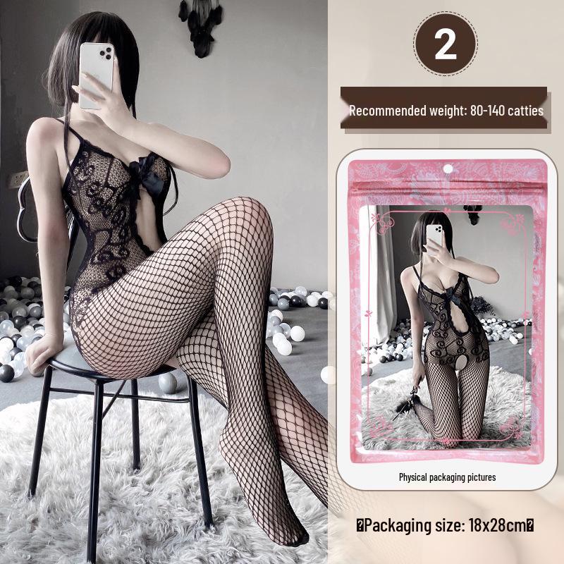 Transparenter Cut-Out Bodysuit mit Strümpfen mit offenem Schritt - Sexy Dessous-Set