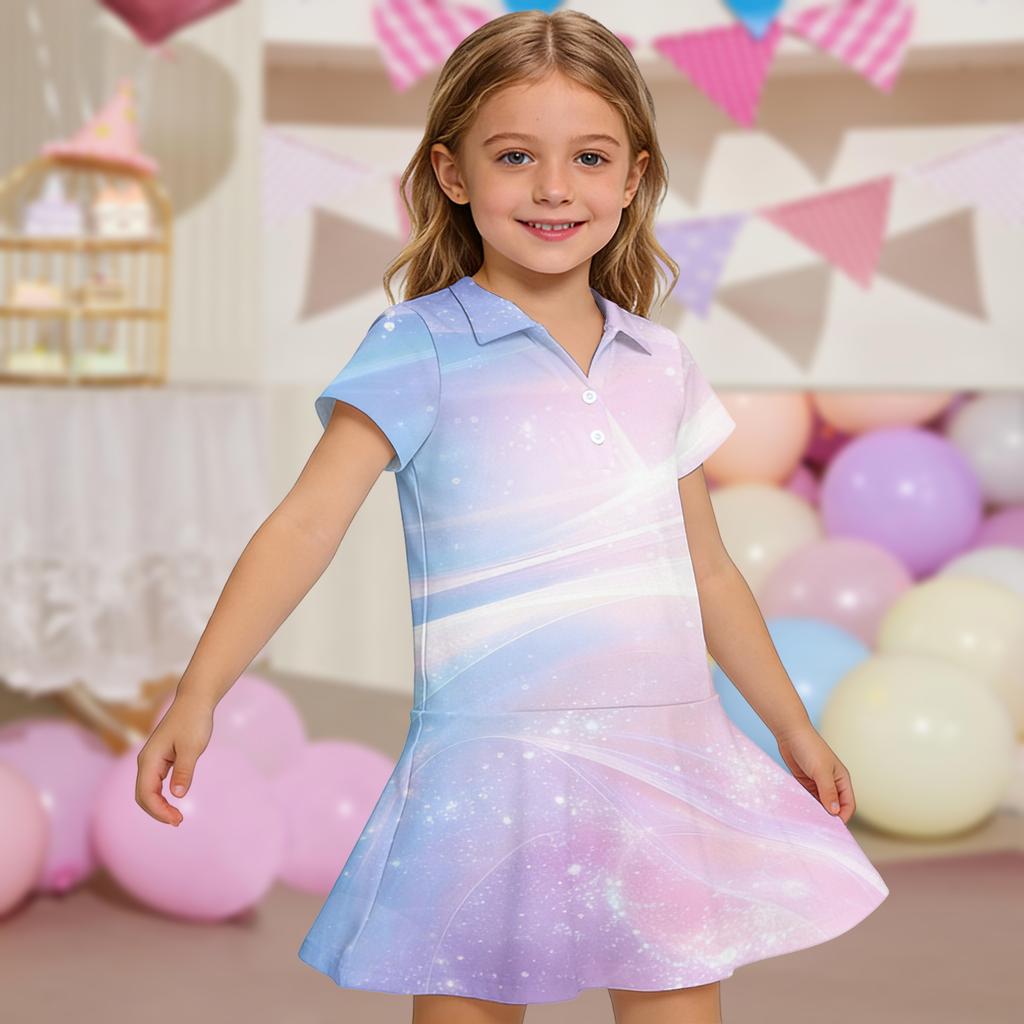 Kids'  Dress - Short Sleeve Pocket Color Frock Kids' Collared Dress - Short Sleeve Pocket Frock