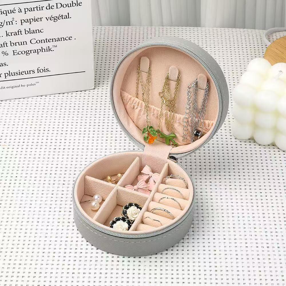 Round Dustproof PU Jewelry Box - Portable Storage for Earrings and Ornaments