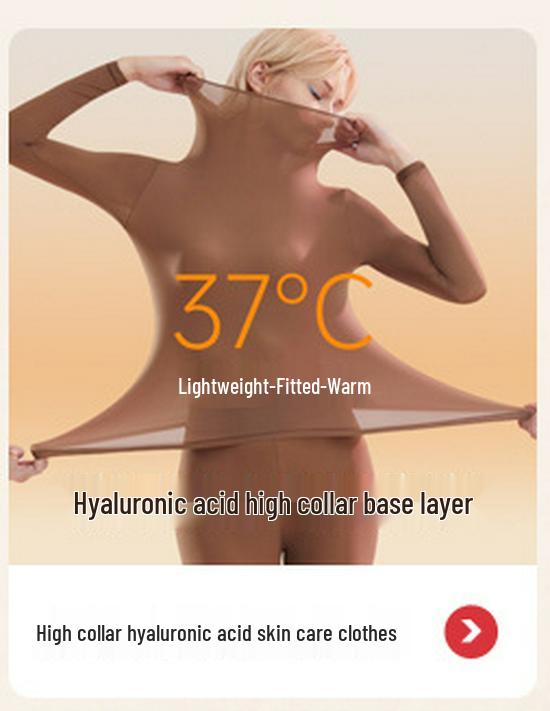 Women's Seamless High Elastic Turtleneck Base Layer with Hyaluronic Acid Skincare, Long Sleeve, High Collar, Warm Underwear.