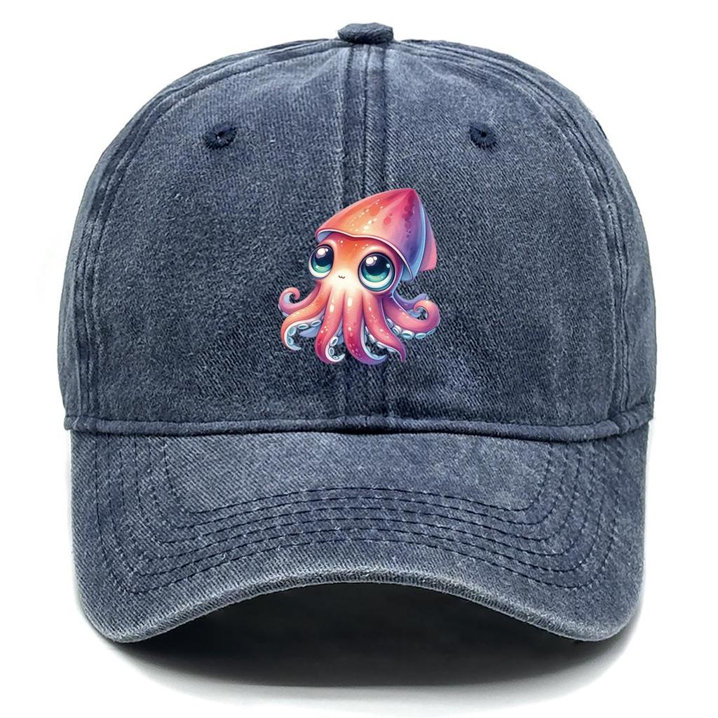 Octopus Print Snapback Sun Hat, Animal Flat Cap Summer Adjustable Strap Headwear Unisex Adjustable Baseball Cap