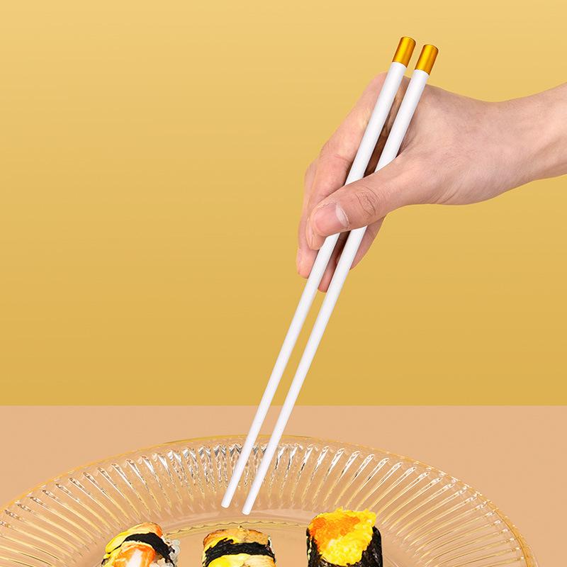 2/5 Pairs Reusable Chopsticks Japanese Chinese Style Healthy Alloy Chopsticks White Gold Food Chop Sticks Tableware