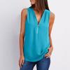 Women‘s Zipper V-Neck Sleeveless Casual Solid Tops  Blouse Loose Vest T-Shirts