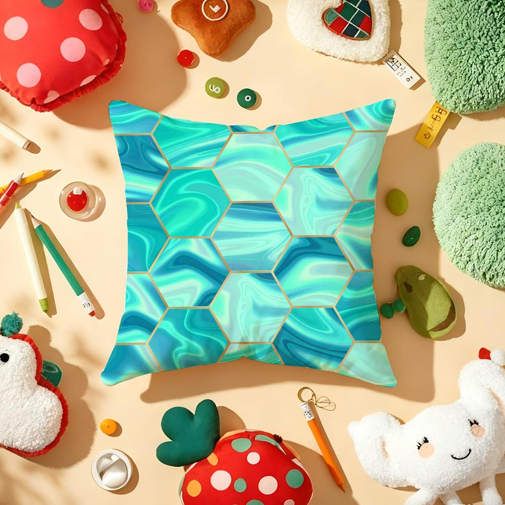 Hexagon Marble Pattern Cushion Cover Plush Fabric Soft DoubleSided Printed Sofa Warm Winter Home Gift Pillow Cover