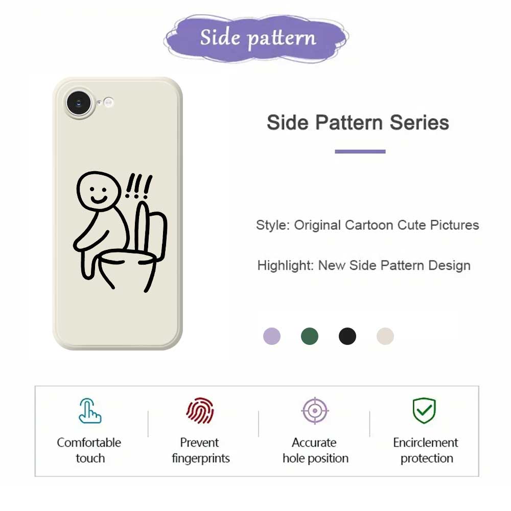 For iPhone 16e Case Sitting on the Toilet Pattern Printing Straight Edge TPU Phone Back Cover