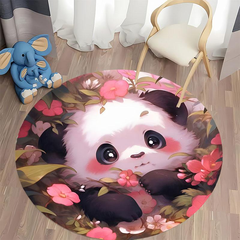Panda and Floral Design for Cozy Living Spaces Round Carpet for Home Sofa Bedroom, Gift