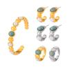 Retro Oval Stone Open Bangle & Gold-Plated Titanium Steel Earring Set for Women