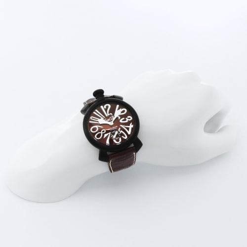 GAGA MILANO Manuale Watch, Brown Dial, Stainless Steel (BKPVD) Case, Skeleton Back, Swiss Made, 501204S-BRW, Men's