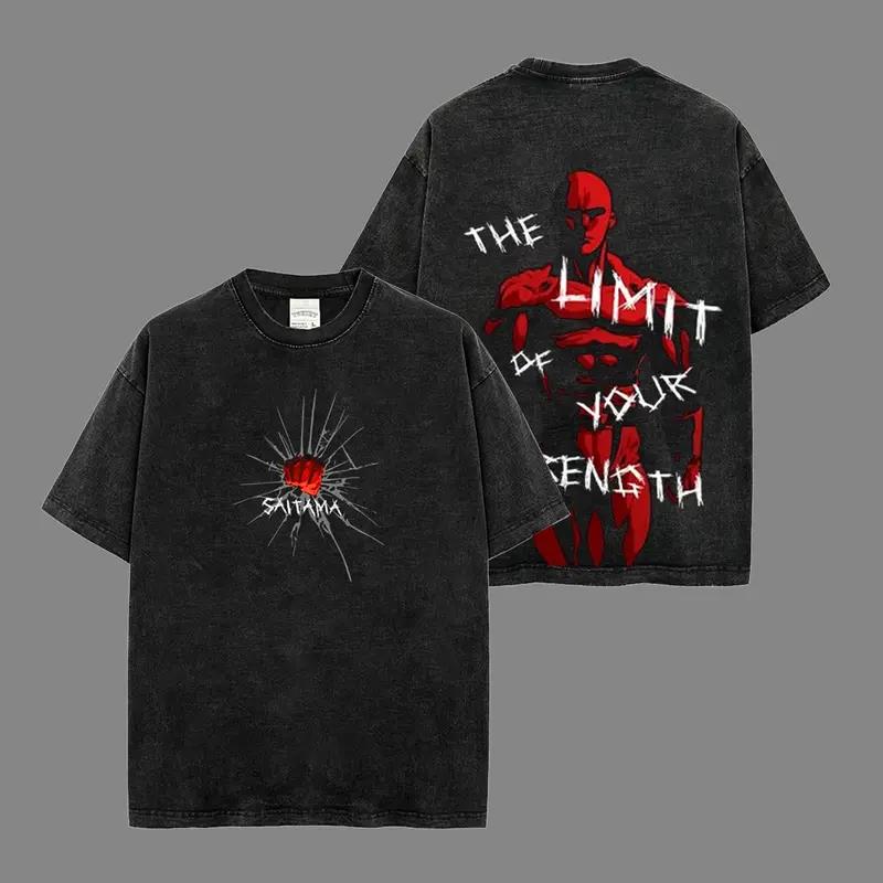 

Anime One Punch Man Saitama Graphic T Shirt Men Short Sleeve Clothing Oversized Tshirt Washed Cotton Tee Harajuku Male T-shirt XXL чёрный