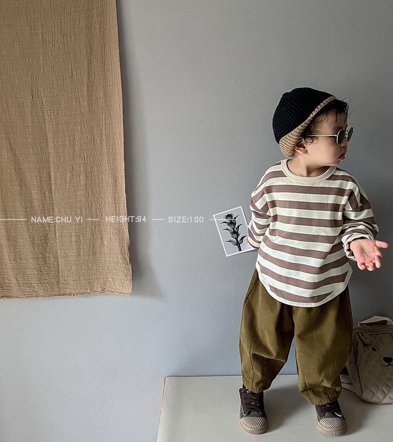 Korean Style Girls' Striped Long-Sleeve T-Shirt - Trendy Toddler Casual Top for Spring & Autumn 2025