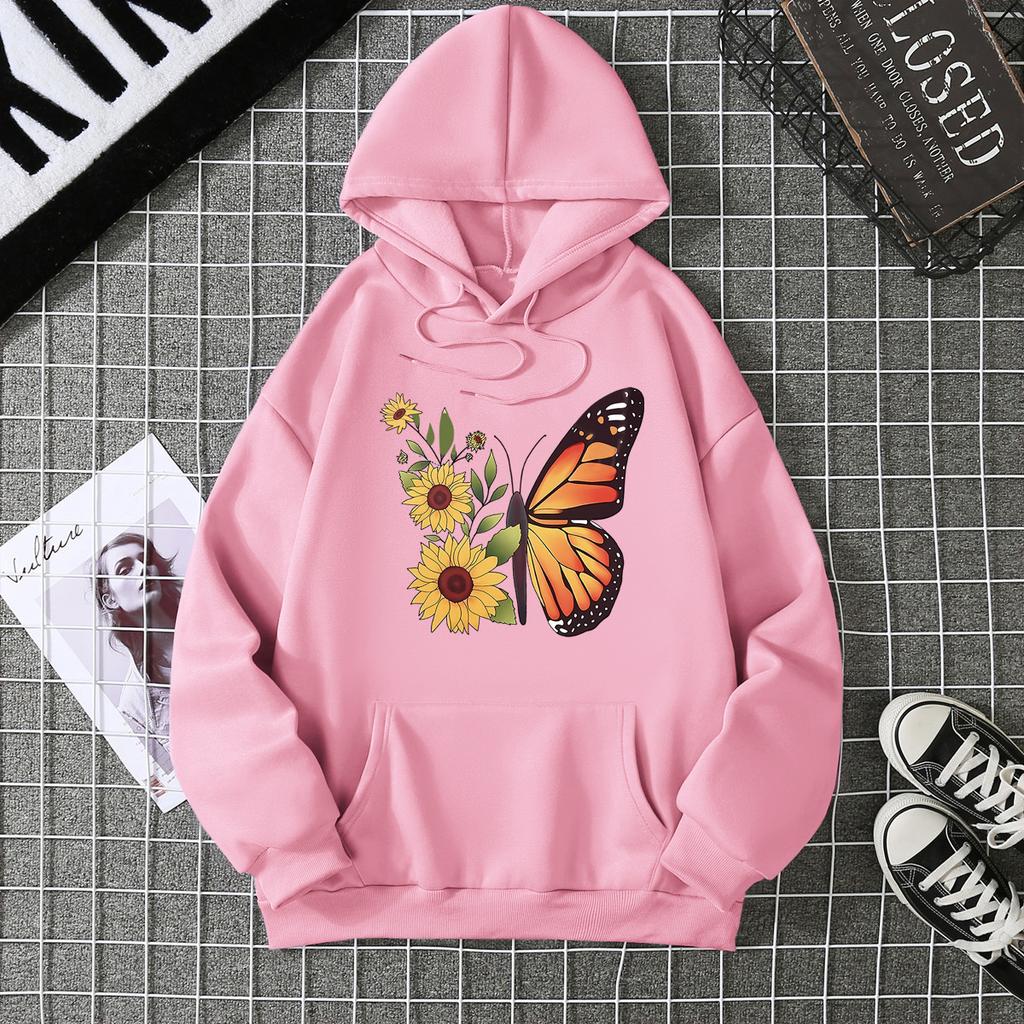 2025 autumn and winter fleece women's sweater threaded cuffs hem loose thermal hooded