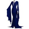 Women Long Dress V-Neck Flared Sleeves Solid Color Irregular Sway Design Lace-Up Gown Robe Halloween Costume