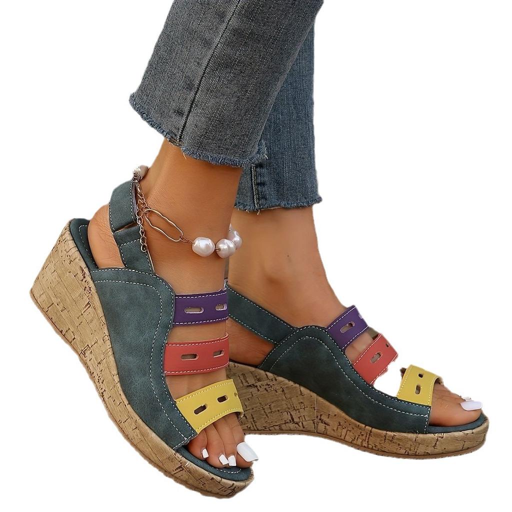 Large size color matching sandals women's 2025 summer new European and American platform wedge sandals wish2025 casual women's shoes