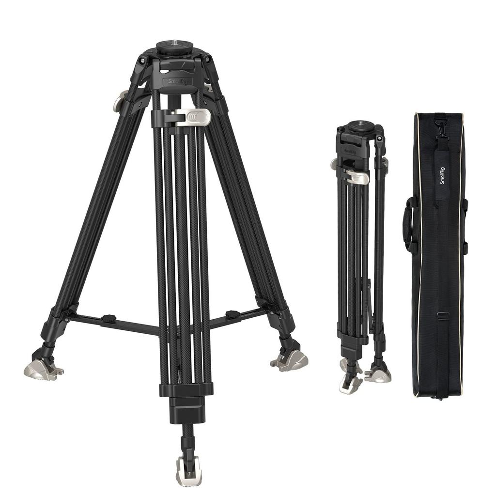 SmallRig 4167 Carbon Fiber Video Tripod Load Large Telescopic Camera Flat Video Compatible with Pro Fluid Video Heads 3-Section [25kg Capacity,