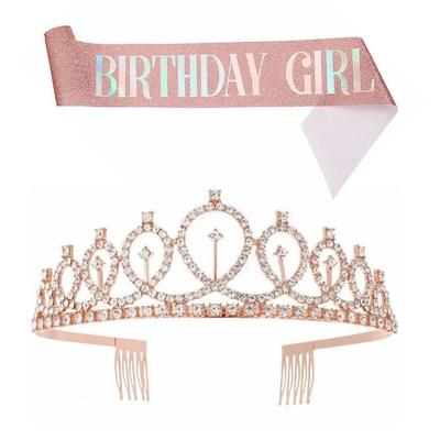 Geburtstag Glitzer-Diadem-Set mit Schärpe Schöne Geburtstags-Krone mit Schärpe für Frauen Mädchen Geburtstagsfeier Mitgebsel