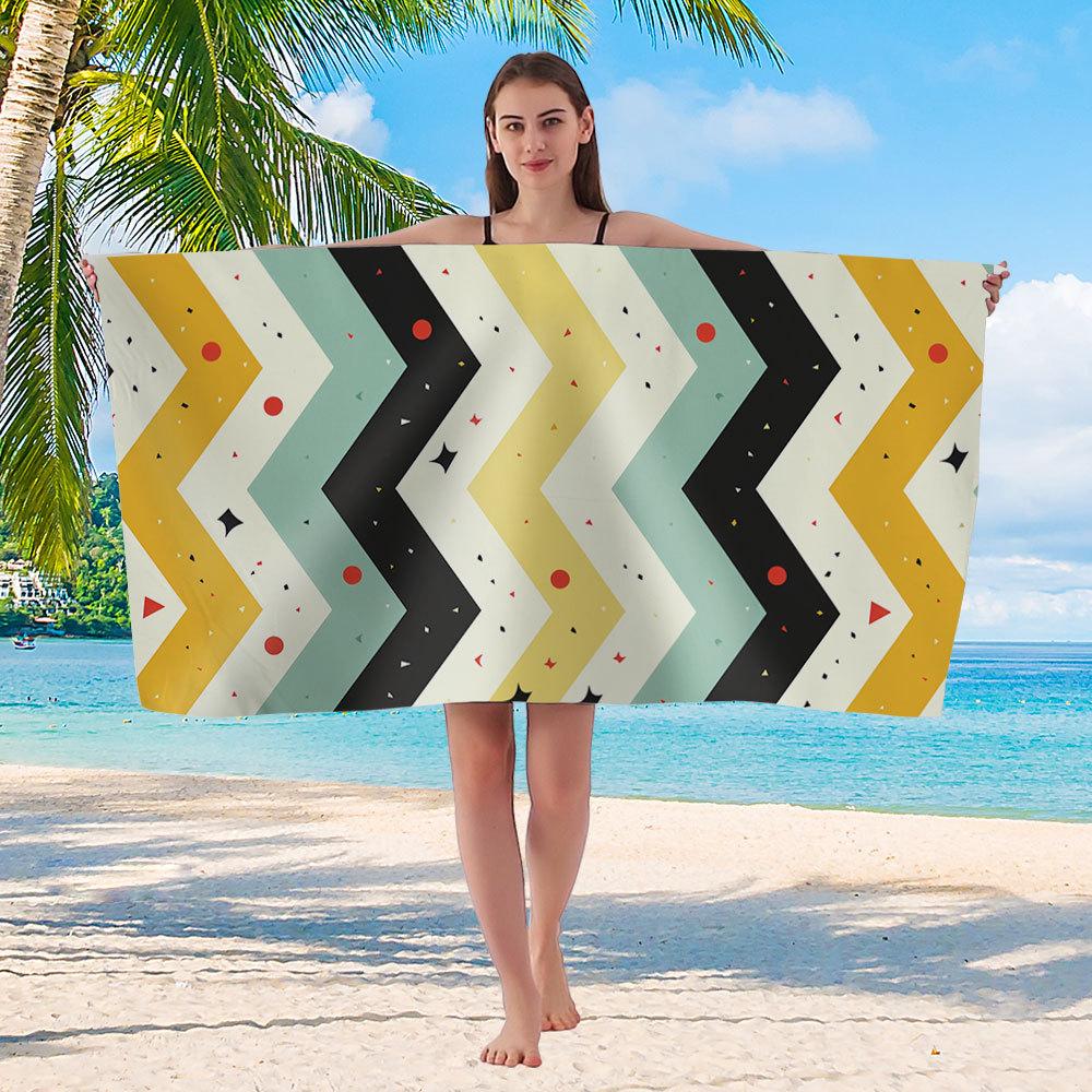 Colorful Geometric Zigzag Beach Towel, Retro Mid-Century Pattern Lightweight Towel for Pool