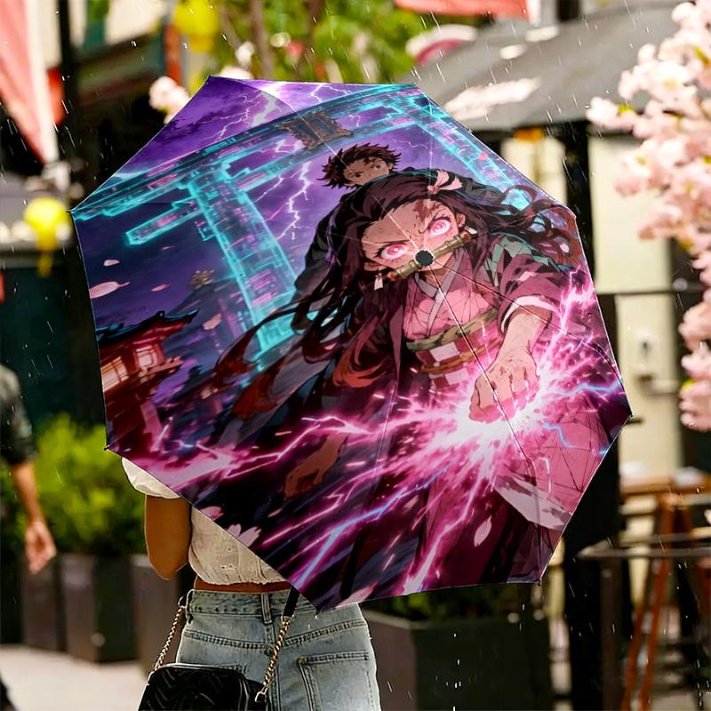 Demon Slayer Print Umbrella Automatic Opening/ Closing - Portable Foldable Design - Daily use for Travel/Outdoor - Gift for Birthday