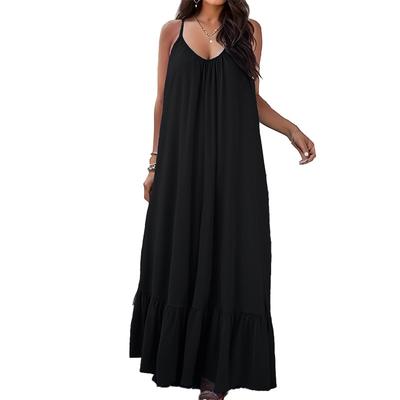 New Sexy and Elegant Suspender Sleeveless Solid Color Long Dress