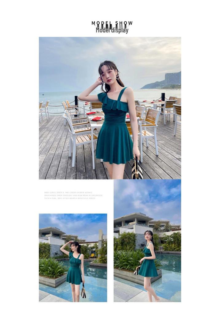 2026 Korean Style Women's One-Piece Boyshort Swimsuit - Slimming, Tummy-Concealing, Sexy and Conservative with Fairy Student Look