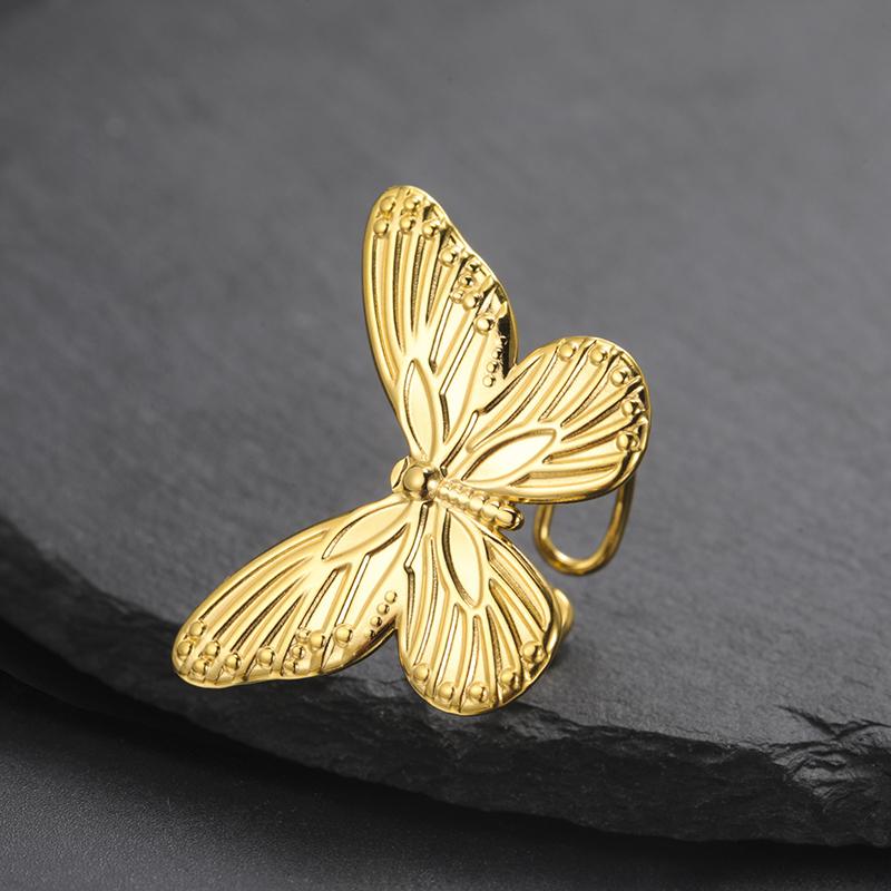 Stainless Steel Adjustable Butterfly Women'S Ring Gold Plated Finger Rings Trendy Jewelry Birthday Gift
