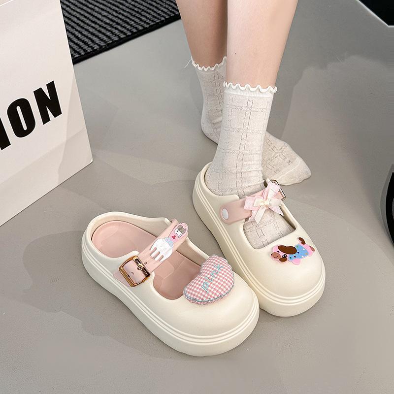 Urocze kreskówkowe szczeniaczki, kapcie z grubą podeszwą i zakrywające palce, do noszenia na zewnątrz, nowe popularne sandały na miękkiej podeszwie, antypoślizgowe, damskie, wiosna i lato 2025