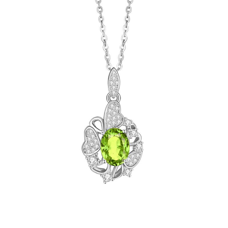 S925 Sterling Silver Necklace Women's Natural Crystal Stone Topaz Pendant Light Luxury Color Treasure High-end Clavicle Chain