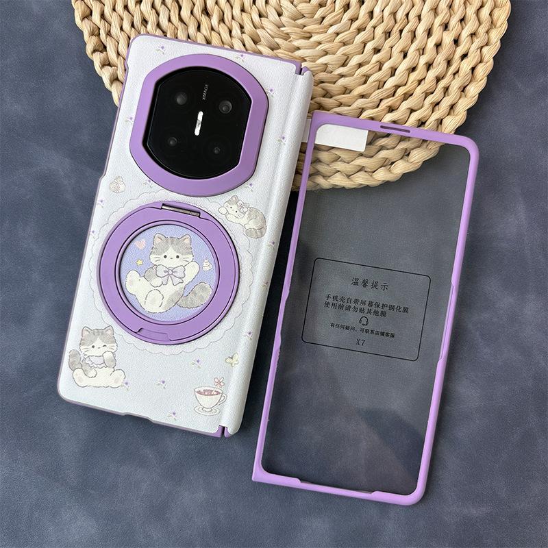 Suitable for Huawei MateX7 mobile phone case skin feeling X6 folding screen case film integrated rotating bracket cartoon protective case