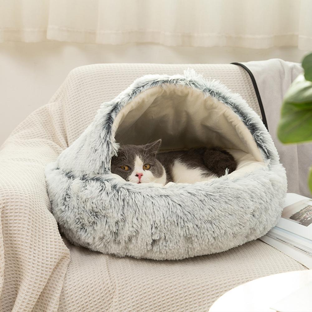 Round Plush Warm Dog Bed Mini Nest House Semi-enclosed Deep Sleep Pet Mat Cushion Blanket Sleeping Bag Puppy Kennel Accessories