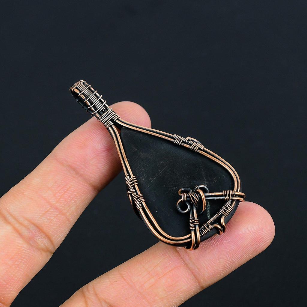 Black Obsidian Eye Pendant Gemstone Handmade Jewelry, 999 Copper Wire Wrapped Pendant, Gift For Wife Jewelry