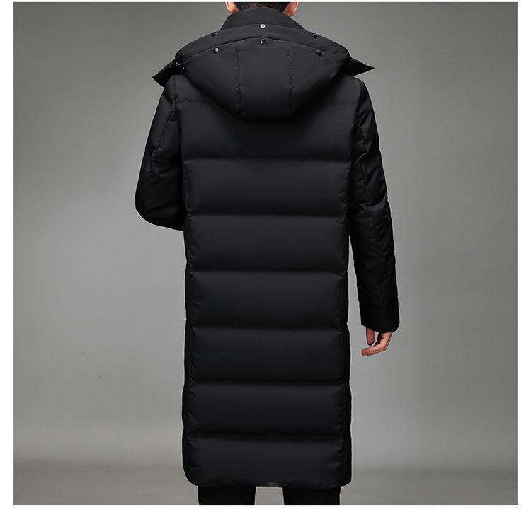 Męska długa niebieska kurtka puchowa z kapturem w stylu koreańskim