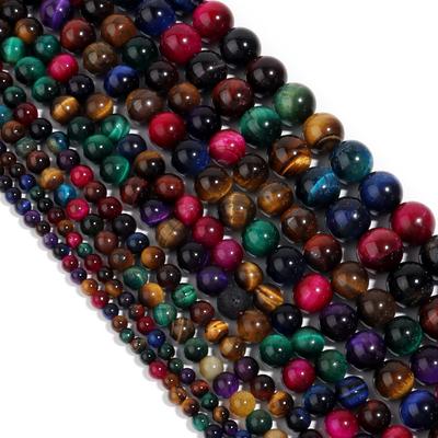 Mixed Colorful Tiger-Eye 4 6 8 10 12mm Red Blue Black Green Loose Beads Loose Beads for Bracelets Jewelry Making DIY