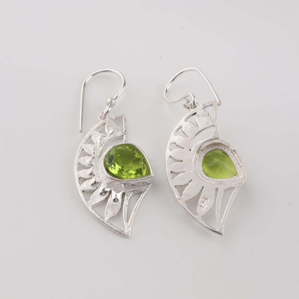 Natural Peridot Gemstone 925 Sterling Silver Jewelry Drop/Dangle Earring 1.5" Valentine's Day Gift CE-26-3