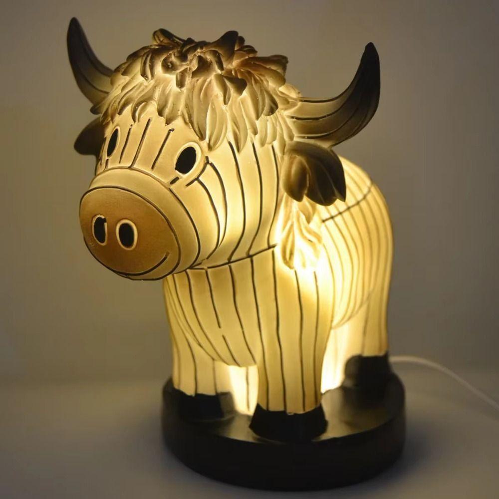 Cattle Shaped Animal Table Lamp Resin Calf Led Lamp Bedside Desk Night Light  for Living Room