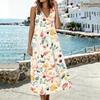 Women U Neck Sleeveless Pocket Split Hem Tank Dress in Cotton Linen with Floral Print for Casual and Everyday Wear