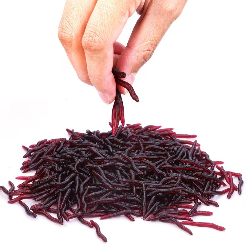 Gusanos de tierra Señuelos Blandos Gusano Rojo Blando Realista Señuelo de Pesca de Gusano de Tierra Cebo Artificial con Olor a Pescado Aditivo de Camarón para Lubina Carpa