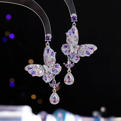 Women's Light Luxury Design Elegant Inlaid Zircon Long Butterfly Earrings Fashionable And Versatile Niche Design Earrings