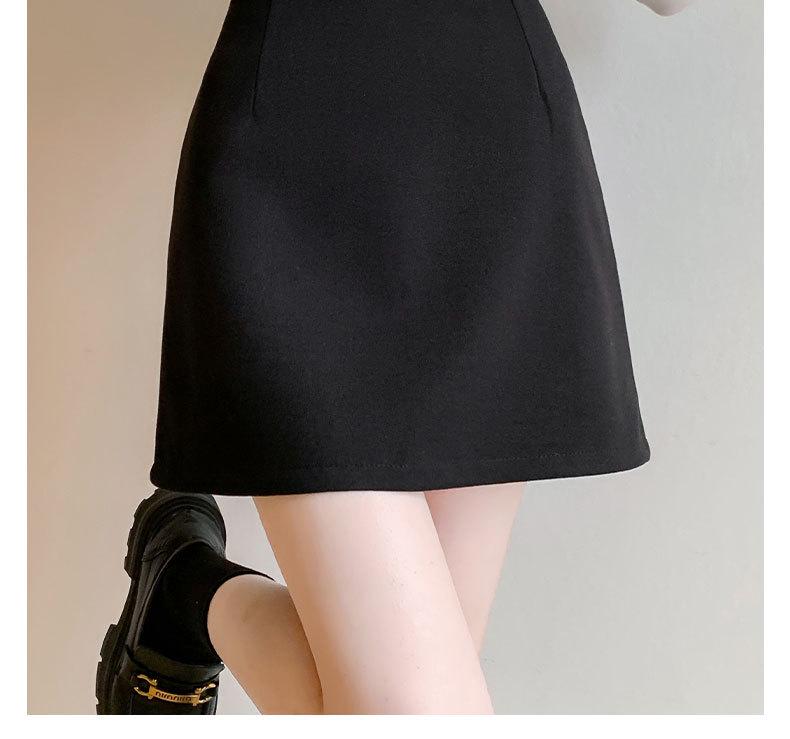 2026 Women's Black Wool Blend High-Waisted Slimming A-Line Short Skirt - Spring to Winter