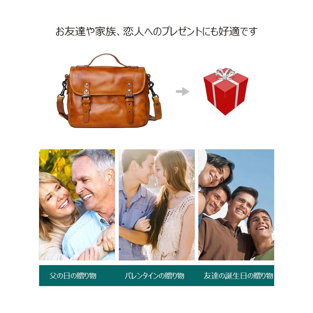 Whatna Antique-Style Tanned Natural Cowhide Leather One-Shoulder Bag for Men, Crossbody Bag, Clutch, Shoulder Bag, Tote Bag with 3 Compartments, Fits