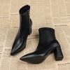 Autumn Winter Vintage Pointed Toe Women Ankle Boots Sexy Thick Heels Shoes Street Style Banquet Party Dress Short Botas Mujer