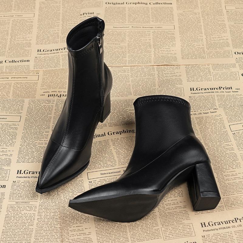 Autumn Winter Vintage Pointed Toe Women Ankle Boots Sexy Thick Heels Shoes Street Style Banquet Party Dress Short Botas Mujer