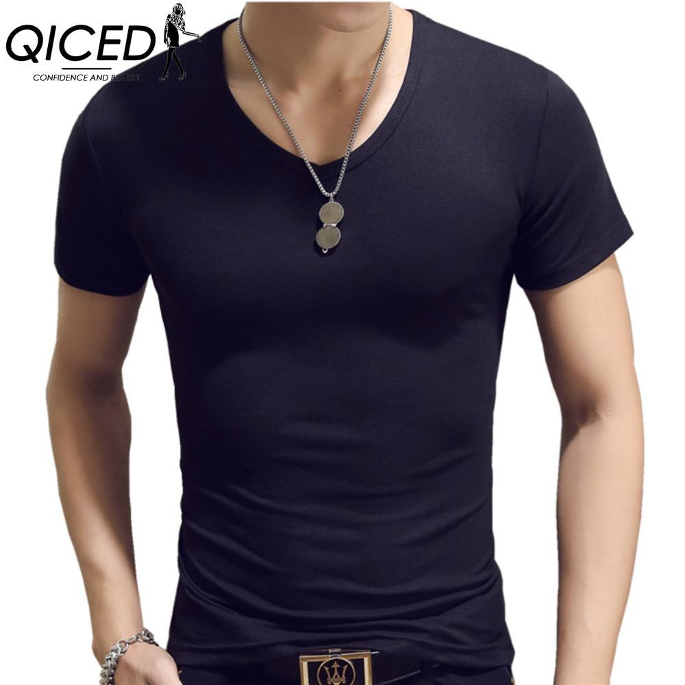 

QICED Мужская мода повседневный однотонный принт Топы и футболки L чёрный