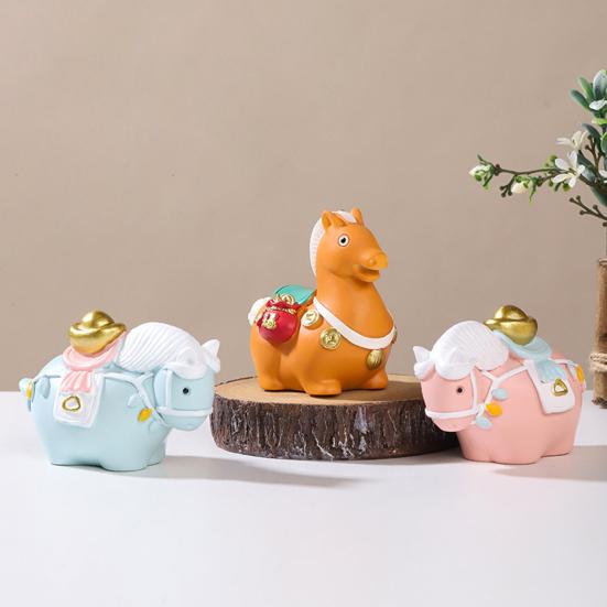 Cartoon Horse Figurine Bring Fortune Fat Lucky Pony Statue Resin Animal Sculpture Year of Horse New Year Decoration Ornament Gift