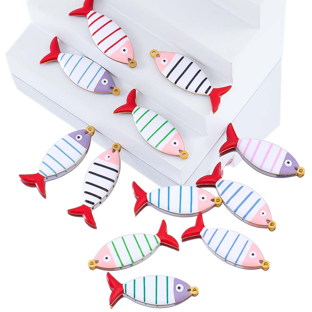 2pcs 6pcs Stainless Steel Enamel Stripe Fish Red Fish Tail Charms Animal Pendant Base for DIY Earring Necklace Jewelry Findings