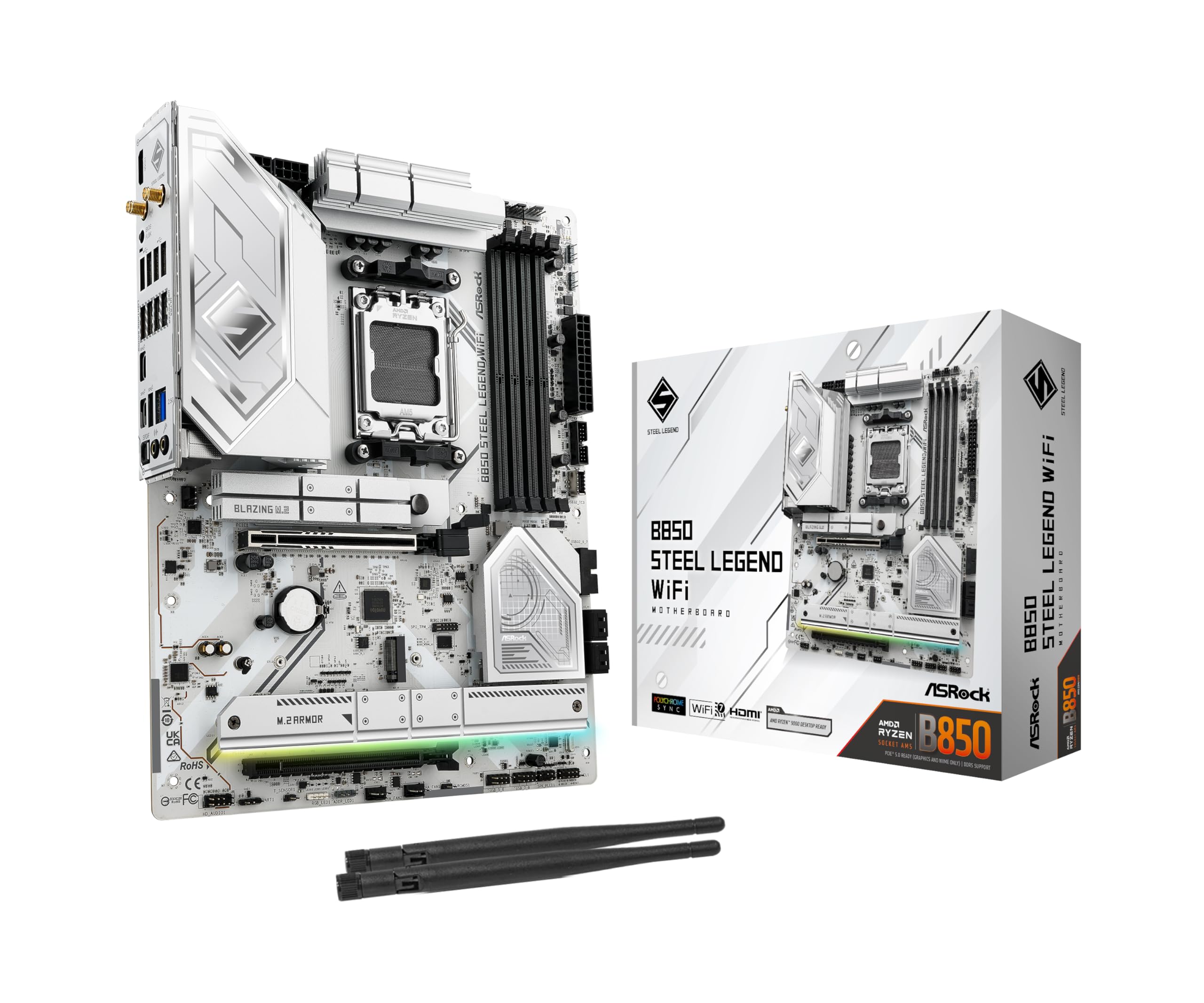 

Материнська плата ASRock B850 Steel Legend Wi-Fi AMD Ryzen 9000 8000 7000 CPU Compatible DDR5 ATX Материнська плата Авторизований дистриб’ютор / / (Розетка AM5)